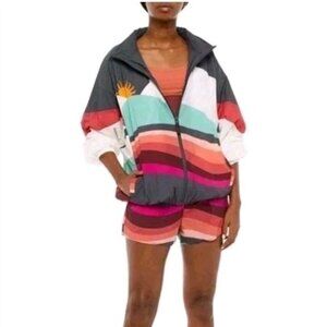 Free People x The Upside Julie Jacket Striped Sunset Womens Large Multi Color